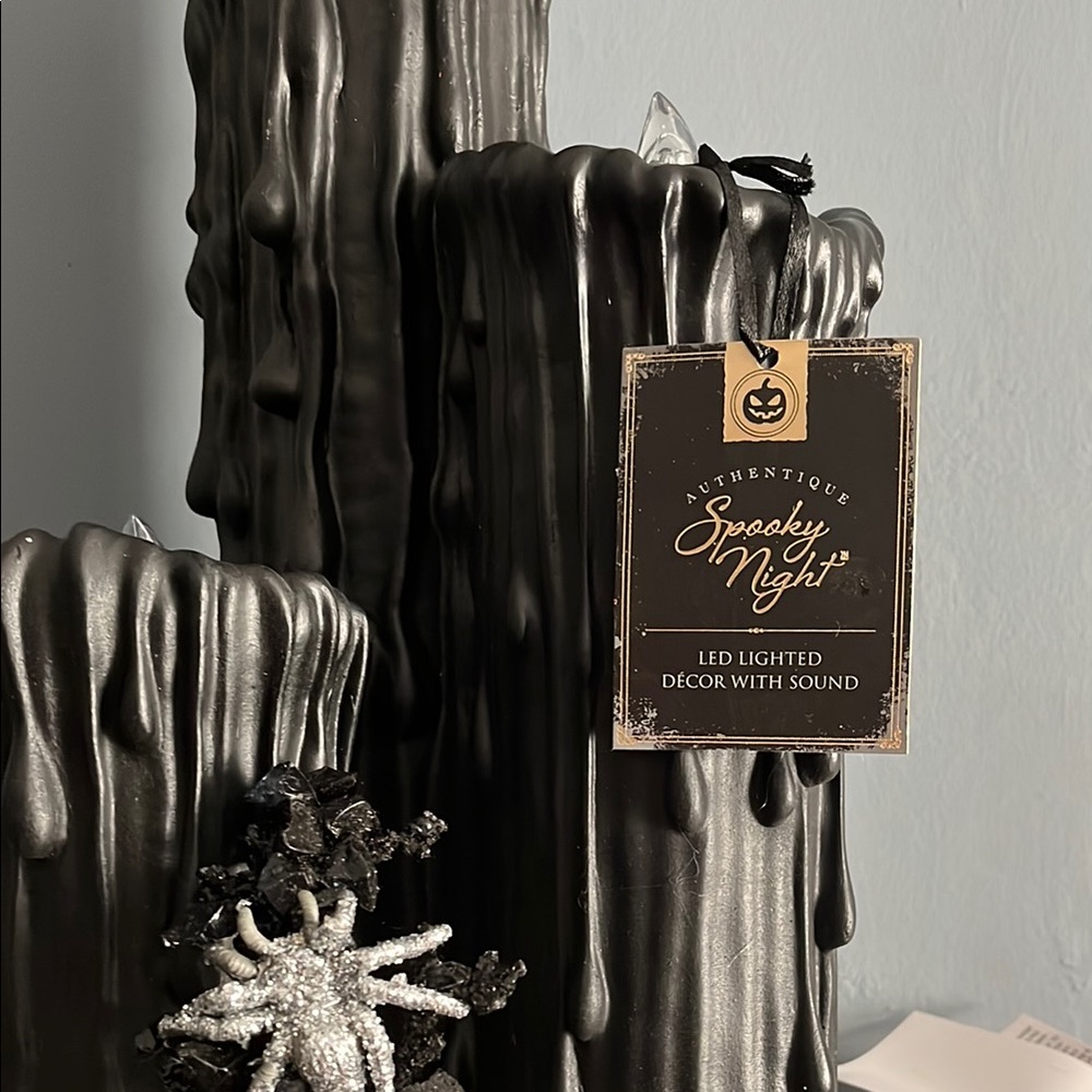 Black and Silver Spider Garland Rachel Zoe Garland candles are spooky night - Picture 8 of 9